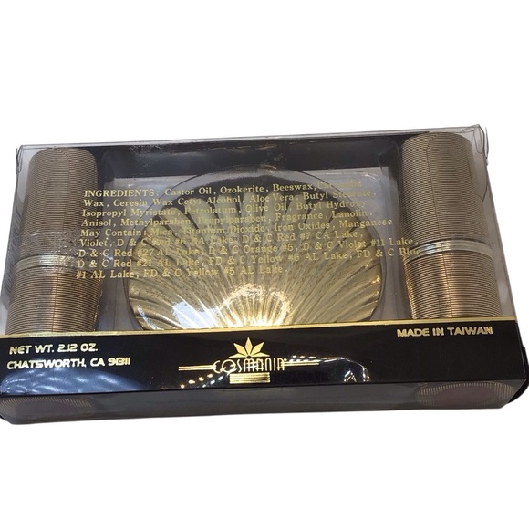 Cosmania Vintage 3pc Glam Golden Ensemble Lipstick & Shell Compact Set - Picture 8 of 10